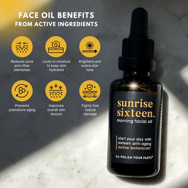 Sunrise Sixteen Face Oil in miron glass bottle with dropper – radiant botanical skincare